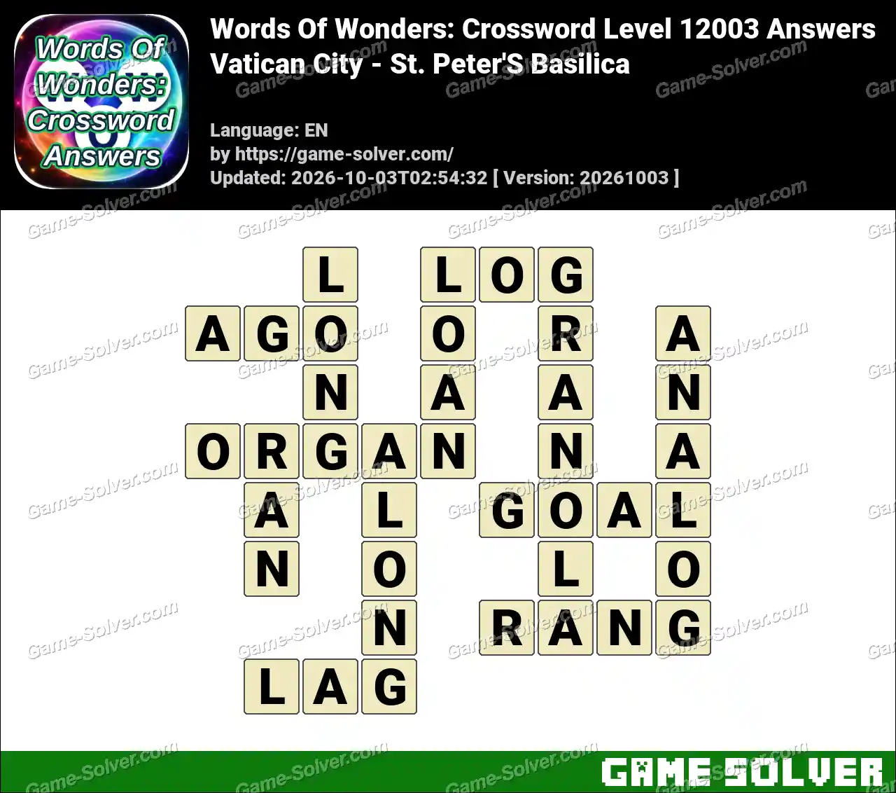 Words Of Wonders: Crossword Level 12003 Answers – Vatican City – St. Peter’S Basilica